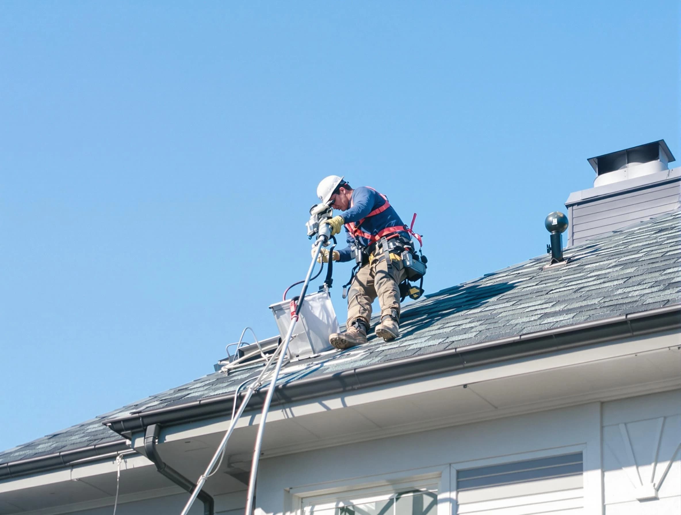 Adamsville Dryer Vent Cleaning certified technician cleaning a roof-mounted dryer vent system in Adamsville