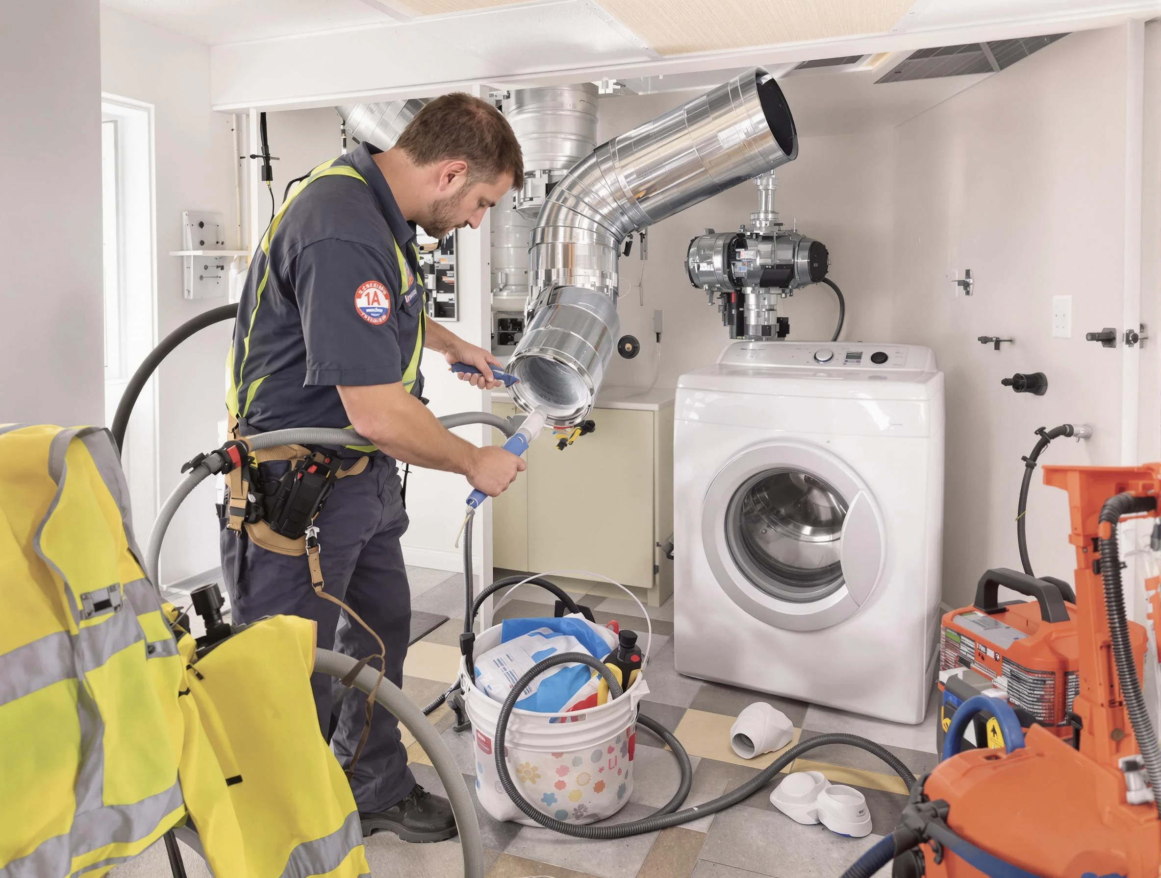Adamsville Dryer Vent Cleaning technician using specialized equipment to clear severe dryer vent blockage in Adamsville