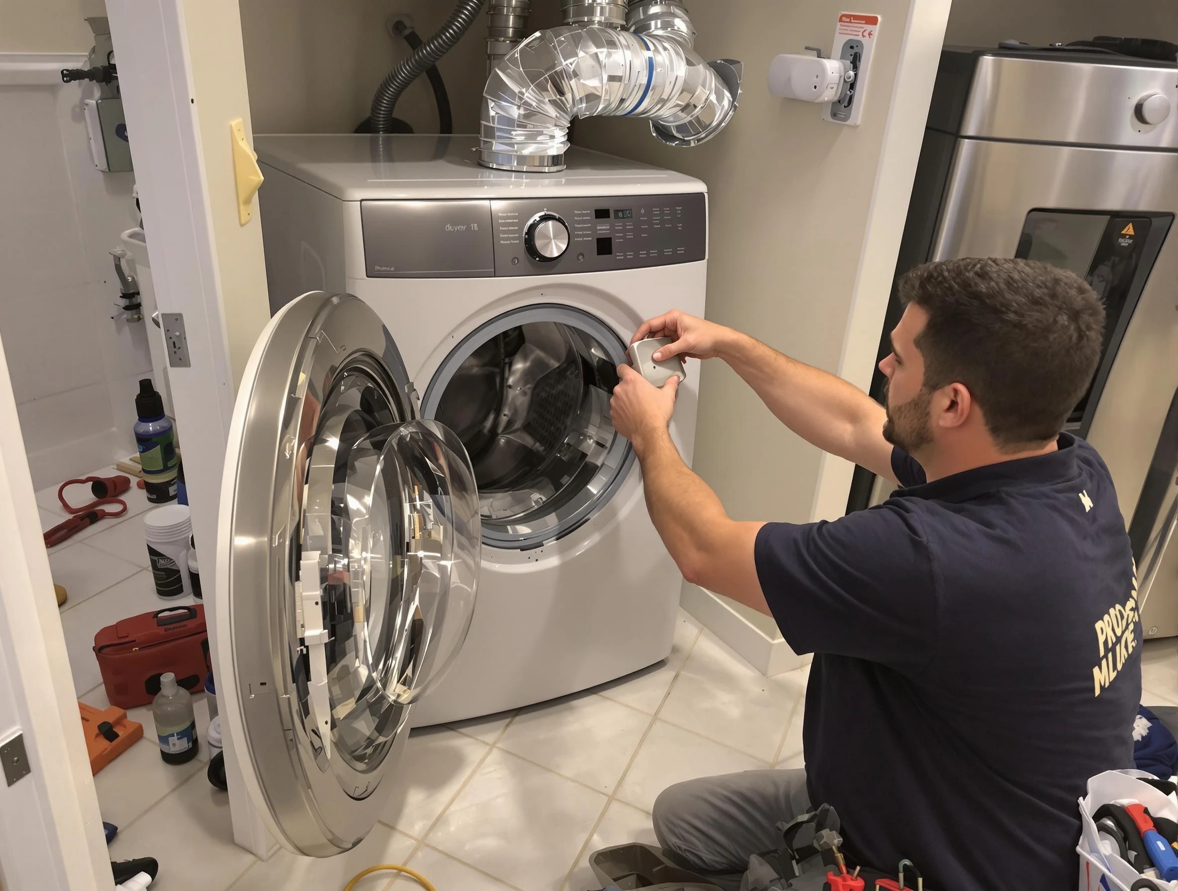 Adamsville Dryer Vent Cleaning technician performing precise dryer vent hose installation in Adamsville